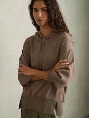 Reiss Mink Kiara Woven Hooded Top - Image 1 of 7