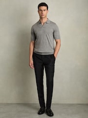 Reiss Warm Grey Melange Duchie Merino Wool Open Collar Polo Shirt - Image 3 of 7