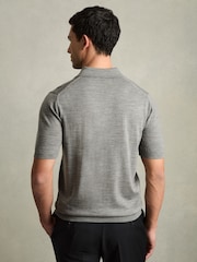 Reiss Warm Grey Melange Duchie Merino Wool Open Collar Polo Shirt - Image 5 of 7