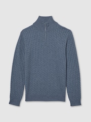 Reiss Airforce Blue Melange Richmond Atelier Cabled-Cashmere Zip-Neck Jumper - Image 2 of 6