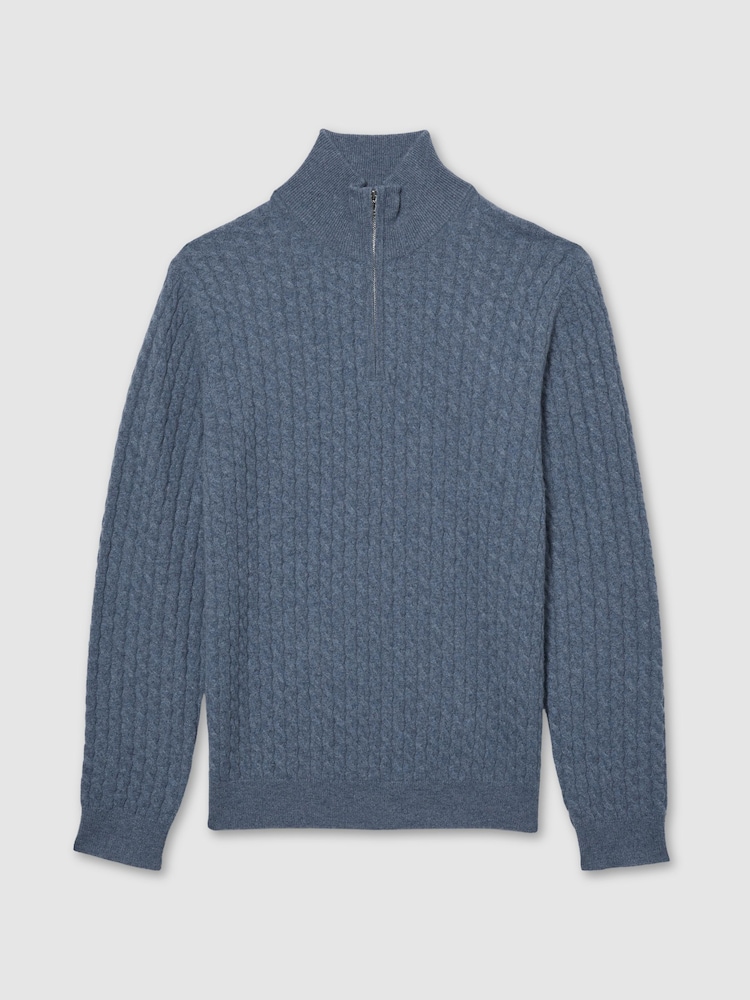 Reiss Airforce Blue Melange Richmond Atelier Cabled-Cashmere Zip-Neck Jumper - Image 2 of 6 Reiss Airforce Blue Melange Richmond Atelier Cabled-Cashmere Zip-Neck Jumper - Image 2 of 6
