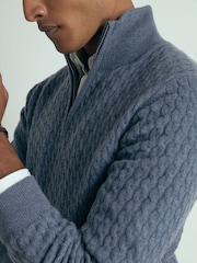 Reiss Airforce Blue Melange Richmond Atelier Cabled-Cashmere Zip-Neck Jumper - Image 3 of 6