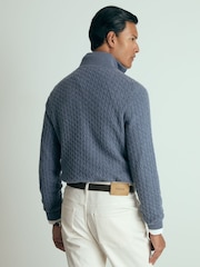 Reiss Airforce Blue Melange Richmond Atelier Cabled-Cashmere Zip-Neck Jumper - Image 4 of 6