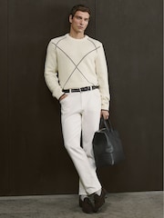 Reiss White/Brown Parvey Wool-Blend Embroidered Jumper - Image 1 of 7