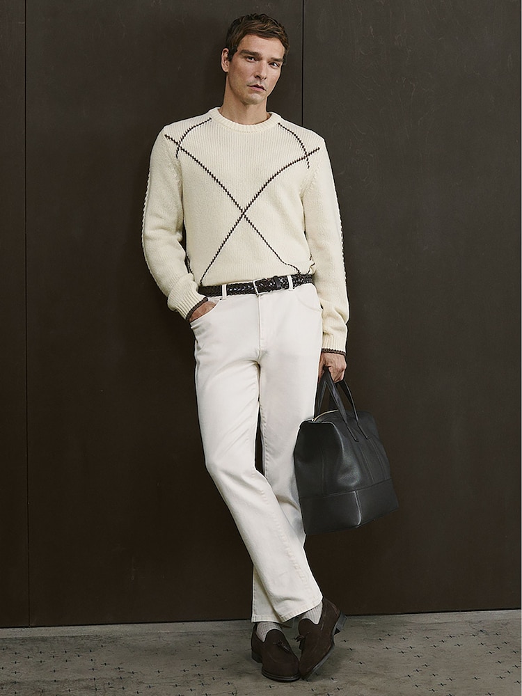 Reiss White/Brown Parvey Wool-Blend Embroidered Jumper - Image 1 of 7