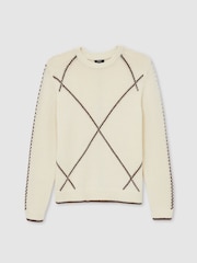 Reiss White/Brown Parvey Wool-Blend Embroidered Jumper - Image 2 of 7
