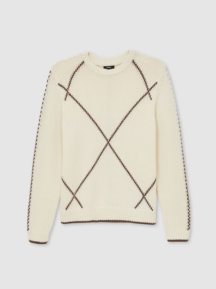 Reiss White/Brown Parvey Wool-Blend Embroidered Jumper - Image 2 of 7