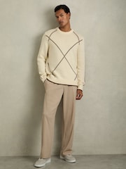Reiss White/Brown Parvey Wool-Blend Embroidered Jumper - Image 3 of 7