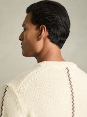 Reiss White/Brown Parvey Wool-Blend Embroidered Jumper - Image 6 of 7