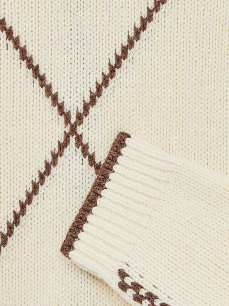 Reiss White/Brown Parvey Wool-Blend Embroidered Jumper - Image 7 of 7