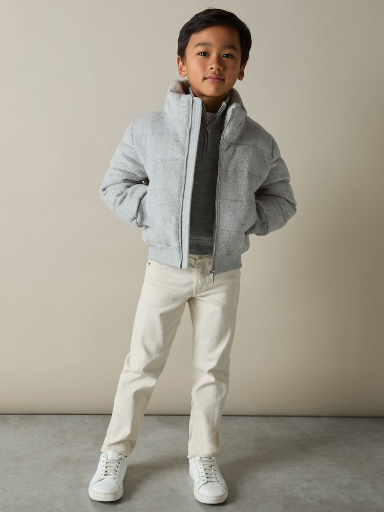 Reiss Farid Herringbone Faux-Fur Collar Puffer Jacket - Imagen 2 de 4