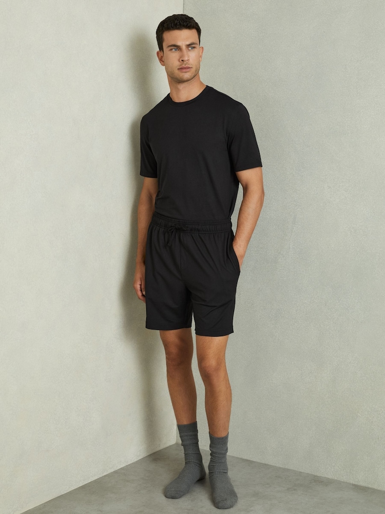 Reiss Black Denver Denver Drawstring-Waist Jersey Shorts - Image 1 of 6