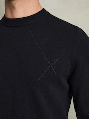 Reiss Navy Vince Wool Argyle Crew-Neck Jumper - Image 4 of 7