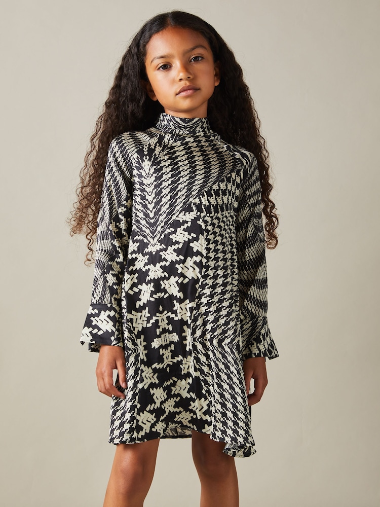 Reiss Black/Cream Ester 9-13 yrs Dogtooth Flared Hem Dress - Image 1 of 5