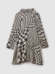 Reiss Black/Cream Ester 9-13 yrs Dogtooth Flared Hem Dress - Image 2 of 5