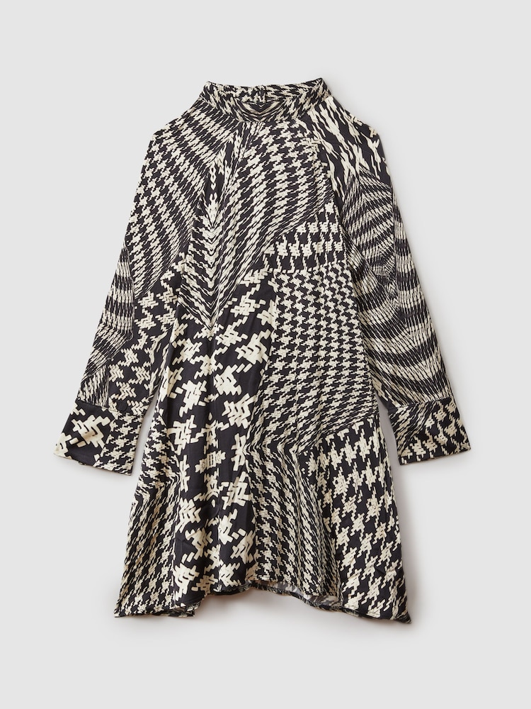 Reiss Black/Cream Ester 9-13 yrs Dogtooth Flared Hem Dress - Image 2 of 5