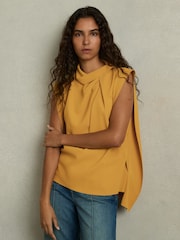 Reiss Yellow Simone Drape-Neck Shell Top - Image 1 of 6