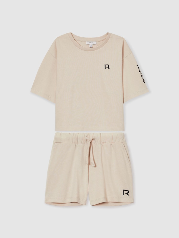 Reiss Stone Carly 9-13 yrs Cotton-Jersey T-shirt and Shorts Set - Image 2 of 5