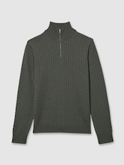 Reiss Military Green Richmond Atelier Cabled-Cashmere Zip-Neck Jumper - Image 2 of 5
