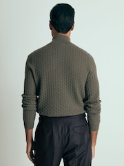 Reiss Military Green Richmond Atelier Cabled-Cashmere Zip-Neck Jumper - Image 4 of 5