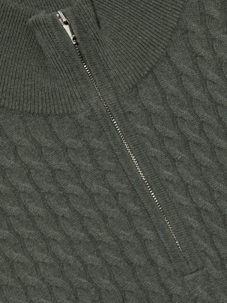 Reiss Military Green Richmond Atelier Cabled-Cashmere Zip-Neck Jumper - Image 5 of 5