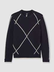 Reiss Navy/White Parvey Wool-Blend Embroidered Jumper - Image 2 of 6