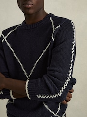 Reiss Navy/White Parvey Wool-Blend Embroidered Jumper - Image 4 of 6