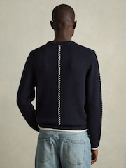 Reiss Navy/White Parvey Wool-Blend Embroidered Jumper - Image 5 of 6