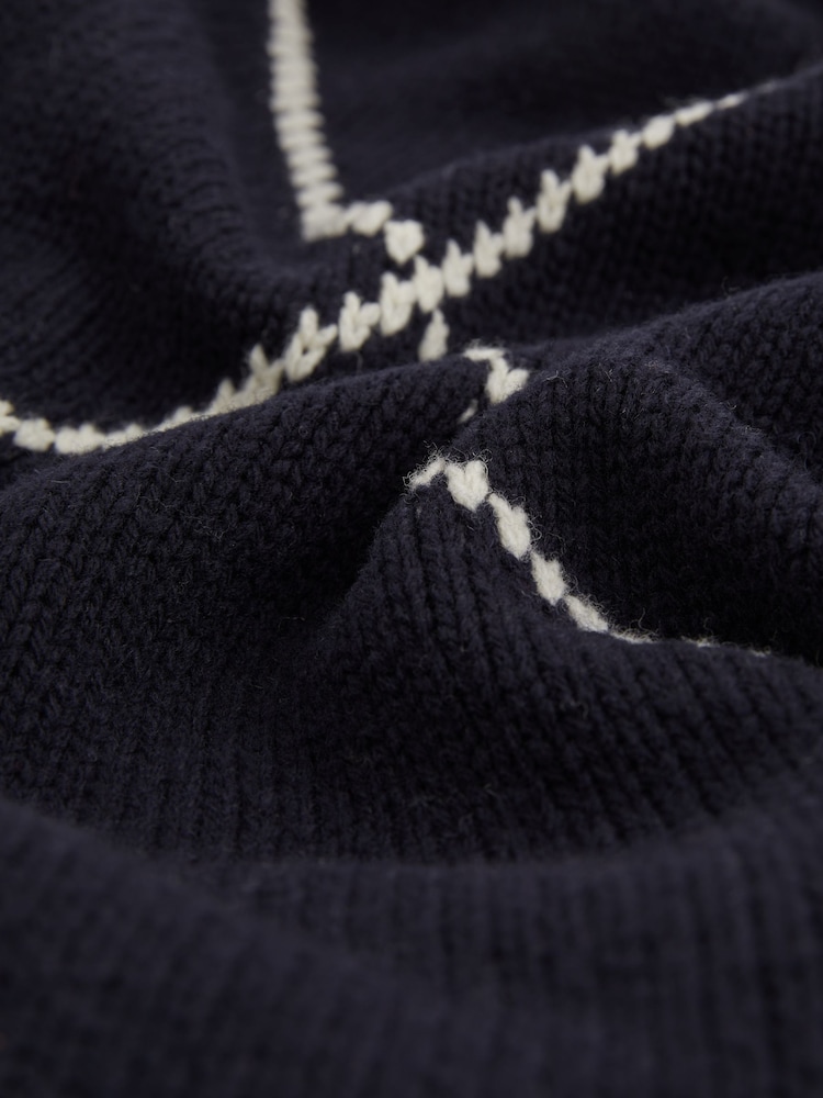 Reiss Navy/White Parvey Wool-Blend Embroidered Jumper - Image 6 of 6