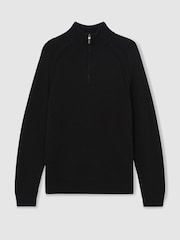 Reiss All Black Roberts Wool-Blend Ridge-Seam Half-Zip Jumper - Image 2 of 6