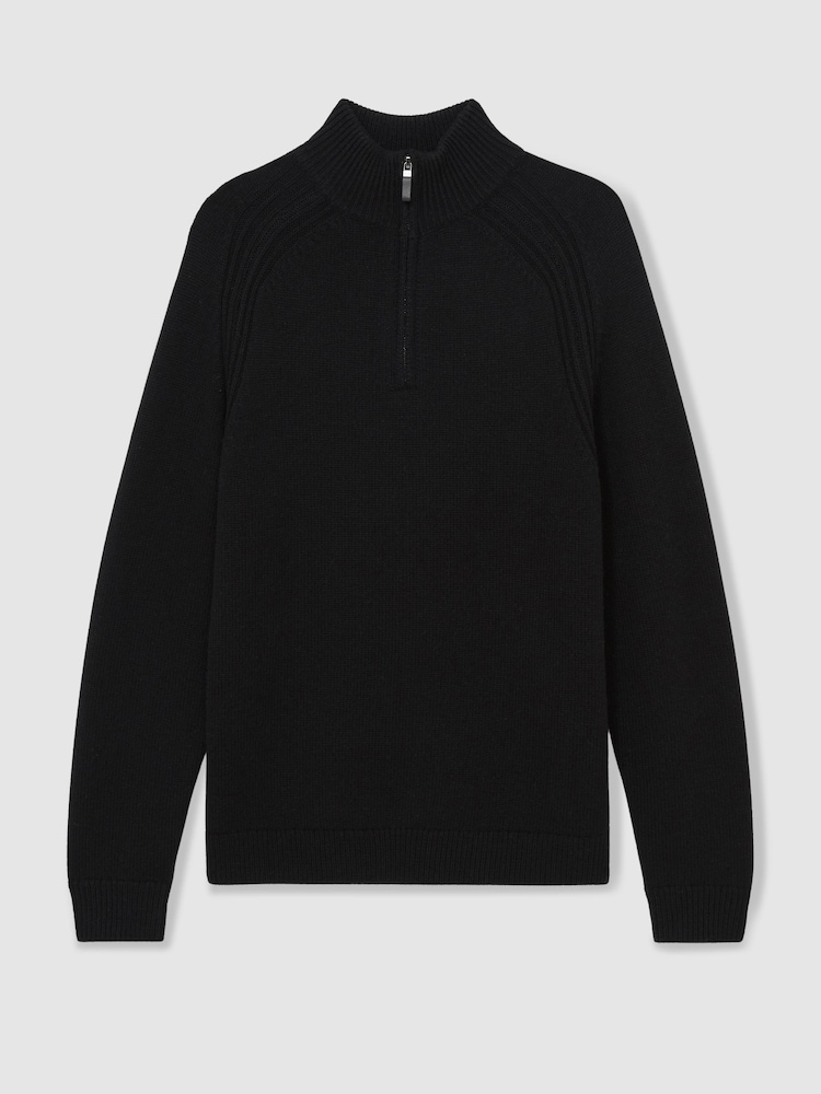 Reiss All Black Roberts Wool-Blend Ridge-Seam Half-Zip Jumper - Image 2 of 6