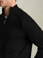 Reiss All Black Roberts Wool-Blend Ridge-Seam Half-Zip Jumper - Image 4 of 6
