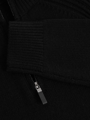 Reiss All Black Roberts Wool-Blend Ridge-Seam Half-Zip Jumper - Image 6 of 6