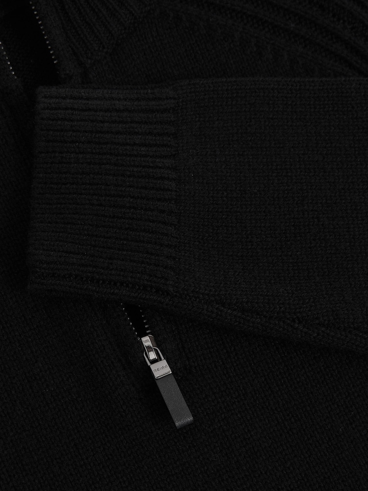 Reiss All Black Roberts Wool-Blend Ridge-Seam Half-Zip Jumper - Image 6 of 6