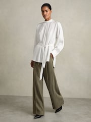 Reiss Ivory Lina Woven High-Neck Belted Blouse - Image 1 of 5