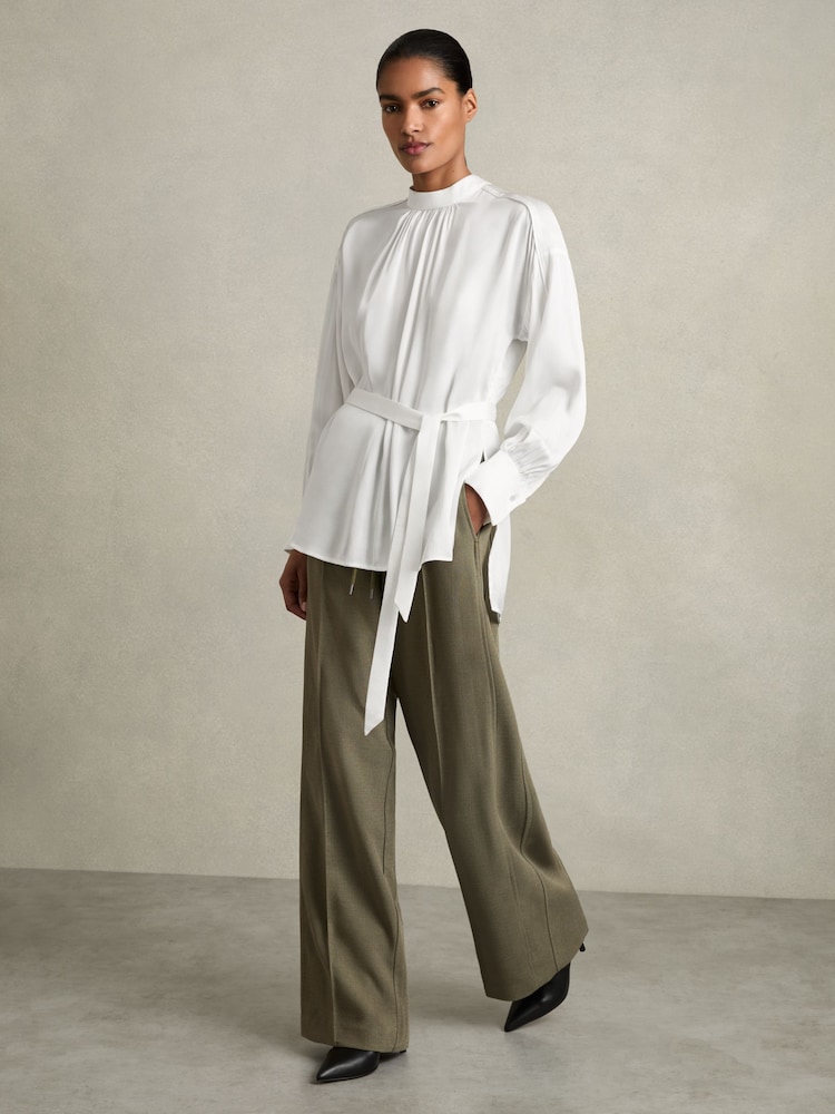 Reiss Ivory Lina Woven High-Neck Belted Blouse - Image 1 of 5