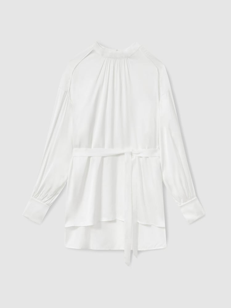 Reiss Ivory Lina Woven High-Neck Belted Blouse - Image 2 of 5