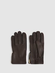 Reiss Dark Brown Iowa Leather Zip-Side Gloves - Image 1 of 3