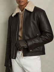 Reiss Dark Brown Iowa Leather Zip-Side Gloves - Image 2 of 3