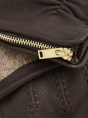 Reiss Dark Brown Iowa Leather Zip-Side Gloves - Image 3 of 3