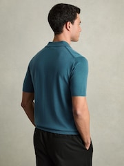 Reiss Deep Teal Blue Duchie Merino Wool Open Collar Polo Shirt - Image 5 of 6