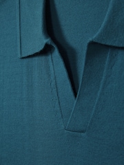 Reiss Deep Teal Blue Duchie Merino Wool Open Collar Polo Shirt - Image 6 of 6