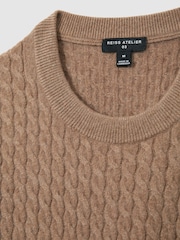 Reiss Camel Melange Harrogate Atelier Cashmere Cable-Knit Crew-Neck Jumper - Image 7 of 7