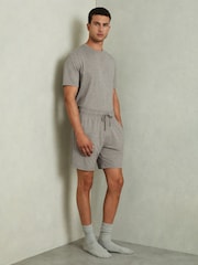 Reiss Grey Melange Denver Denver Drawstring-Waist Jersey Shorts - Image 1 of 6