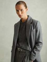 Reiss Grey Amalia Petite Wool-Blend Longline Coat - Image 1 of 7