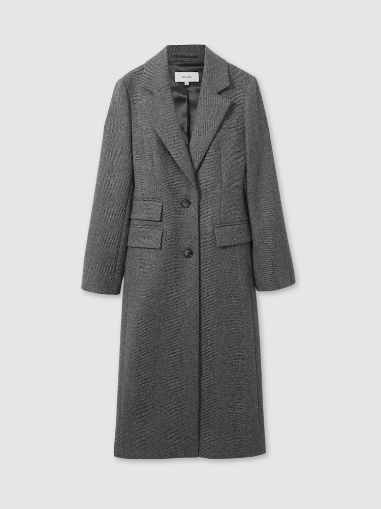 Reiss Grey Amalia Petite Wool-Blend Longline Coat - Image 2 of 7