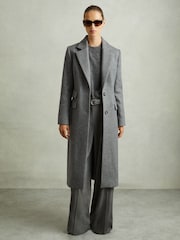 Reiss Grey Amalia Petite Wool-Blend Longline Coat - Image 3 of 7
