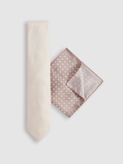 Reiss Oatmeal Ceremony Gift Set Tie And Pocket Square Gift Set - Image 1 of 6