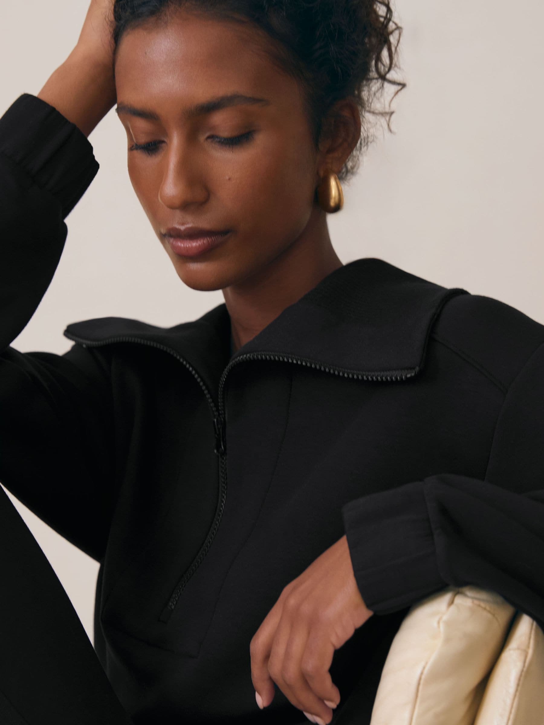 Buy Reiss Black Laney Premium Interlock Half-Zip Sweatshirt from