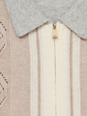 Reiss Oatmeal/White Tennant Wool Colour-Block Zip-Through Cardigan - Image 6 of 6